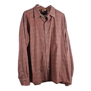 Pete Huntington Bali Button Up Shirt Mens XL Red Linen look, 100% Cotton